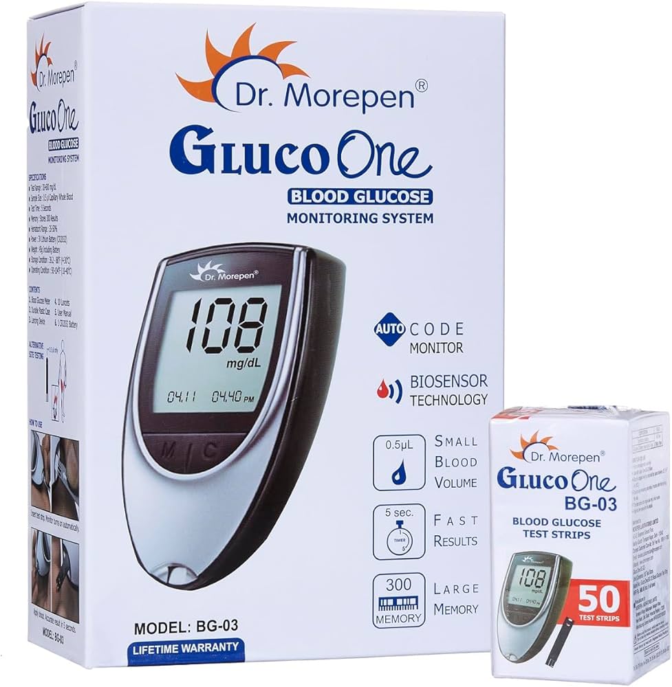 Dr. Morepen GlucoOne Blood Glucose Monitor (BG 03) + Blood Glucose Test Strips 50's - Image 4